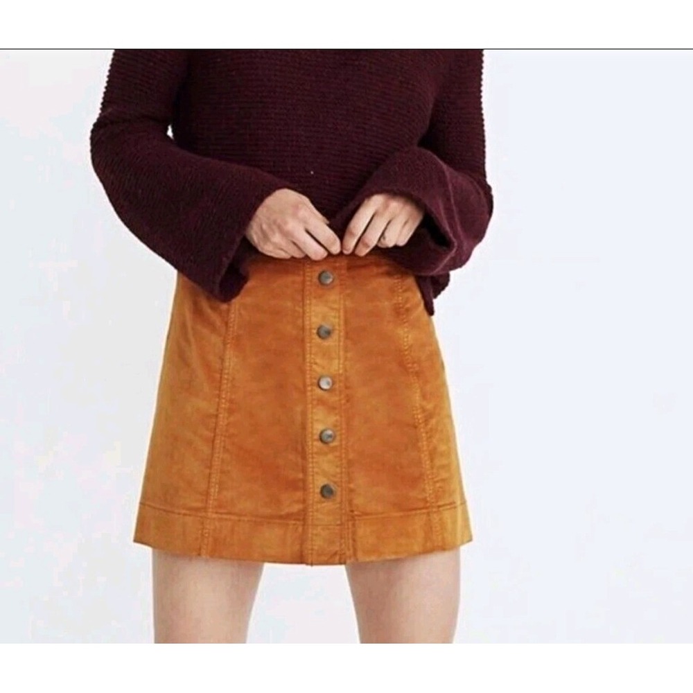 Burnt Orange Suede Solid A-Line Mini Skirt Button Size 2 Autumn Fall Whimsy